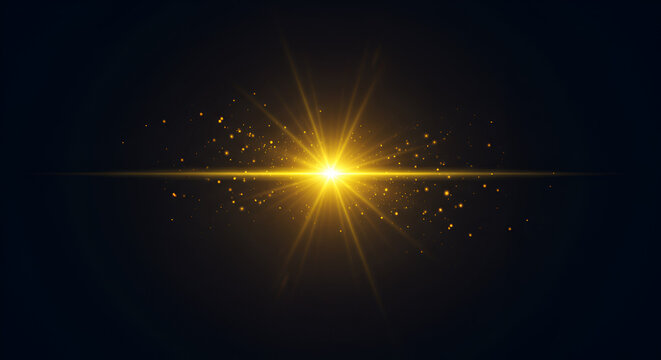 Golden luminous light effect bursting on a dark background, elegant style