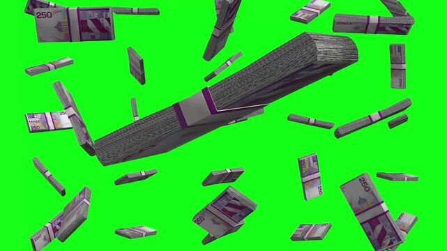 Floating dutch guilder cash in green background animation