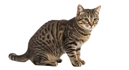 Tabby Cat Sitting Isolated White Background.