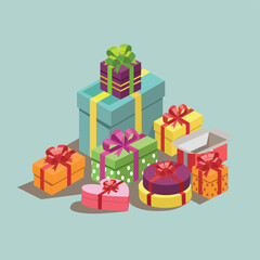 Obraz premium Many different boxes with gifts for the holiday - Vector illustration