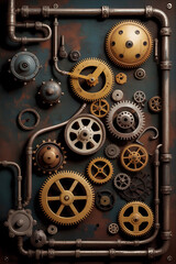 Fototapeta premium Ornate steampunk gears and pipes, intricate mechanical design. 