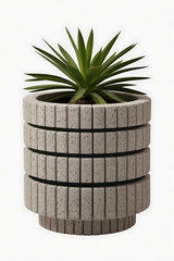 Gray stone planter, layered design, modern aesthetic.
