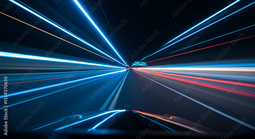 Aufkleber accelerated motion of car lights on a highway at night creating abstract lines