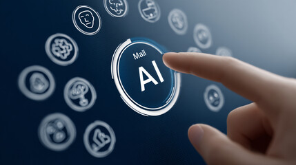 Close-up of a hand about to press an AI button on a digital screen