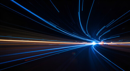 Abstract image of light trails showcasing speed and dynamic movement on road