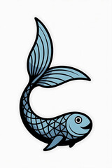 Smiling blue fish with patterned scales.
