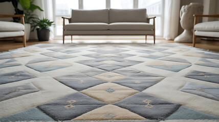 Light beige and gray rug with diamond pattern.
