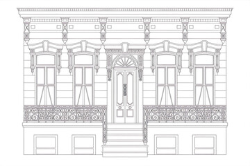 Elegant, historic building facade, detailed architectural drawing.
