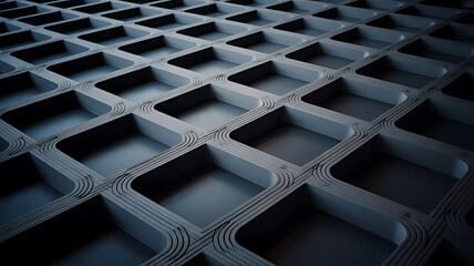 Abstract grid pattern, dark gray squares, intricate design.
