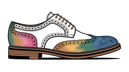 Colorful brogue shoe design, multi-toned leather, stylish and unique.
