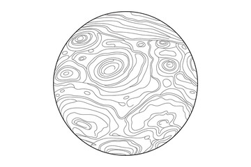 Abstract circular design, layered lines forming a planet-like texture.
