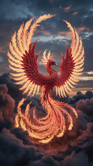 Fiery phoenix soars, symbolizing rebirth and renewal.
