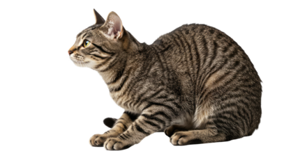 Tabby Cat Sitting Profile View Isolated White Background 1.