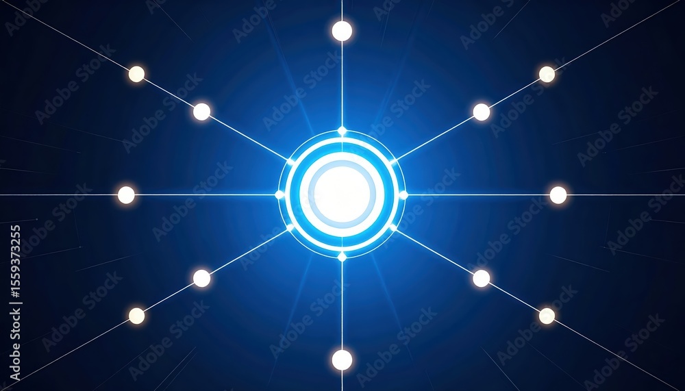 Poster futuristic digital network concept with glowing nodes and lines representing data connections and te