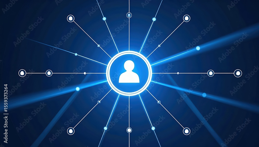 Poster digital network connection concept showing user profile at center with radiating lines and connectio