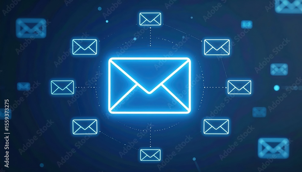 Poster digital email notification concept with multiple envelope icons representing communication and messa
