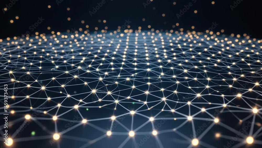 Poster stunning digital abstract imagery featu interconnected glowing points and lines forming a vast netwo