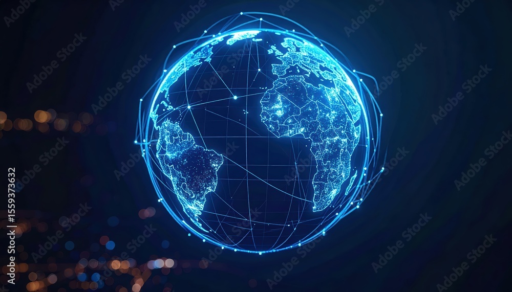 Poster digital globe representation apocalyptic future technology concept abstract global network earth pla