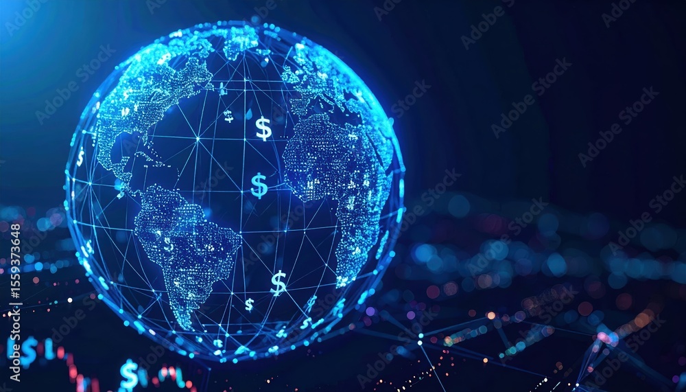 Poster digital globe with cryptocurrency data visual representation showing global markets bitcoin and fina