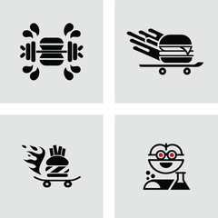 Fototapeta premium Fast Food Fitness Burger, Skateboard, and Weightlifting Icon Designs