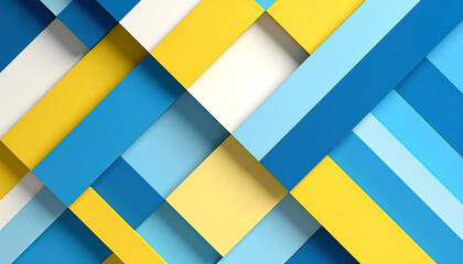 青と黄色の幾何学模様のイラスト。3D。立体的なブロックスタイル。Blue and yellow geometric illustration. 3D. Three-dimensional block style.