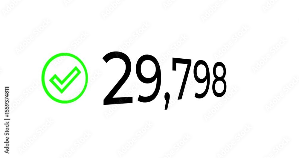 Poster video of number counting up to 1 million with a green check icon increasing on a black background wi
