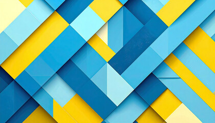 青と黄色の幾何学模様のイラスト。3D。立体的なブロックスタイル。Blue and yellow geometric illustration. 3D. Three-dimensional block style.