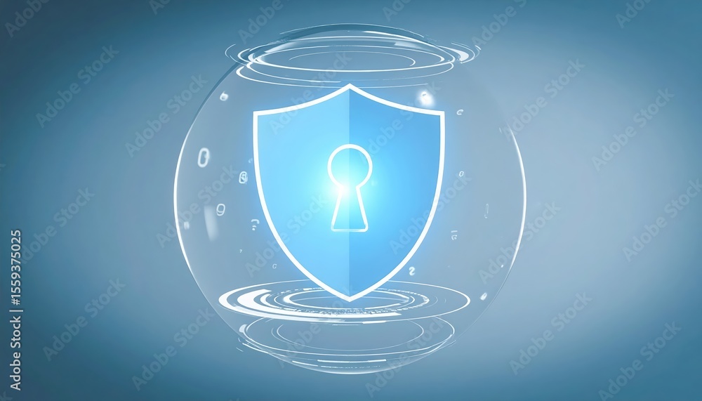 Poster Digital Security Concept with Shield and Keyhole Icon Representing Data Protection and Cybersecurity in a Futuristic Technology Environment