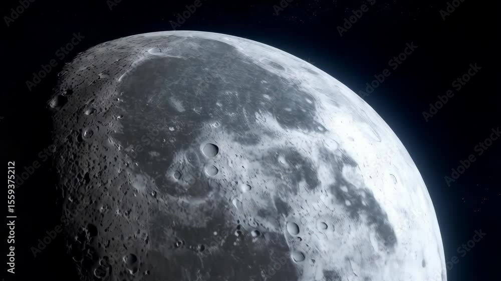 Wall mural detailed view of the full moon with visible craters against a backdrop of distant stars in the dark,