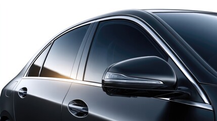 Car window tinting with reflection on black sedan  