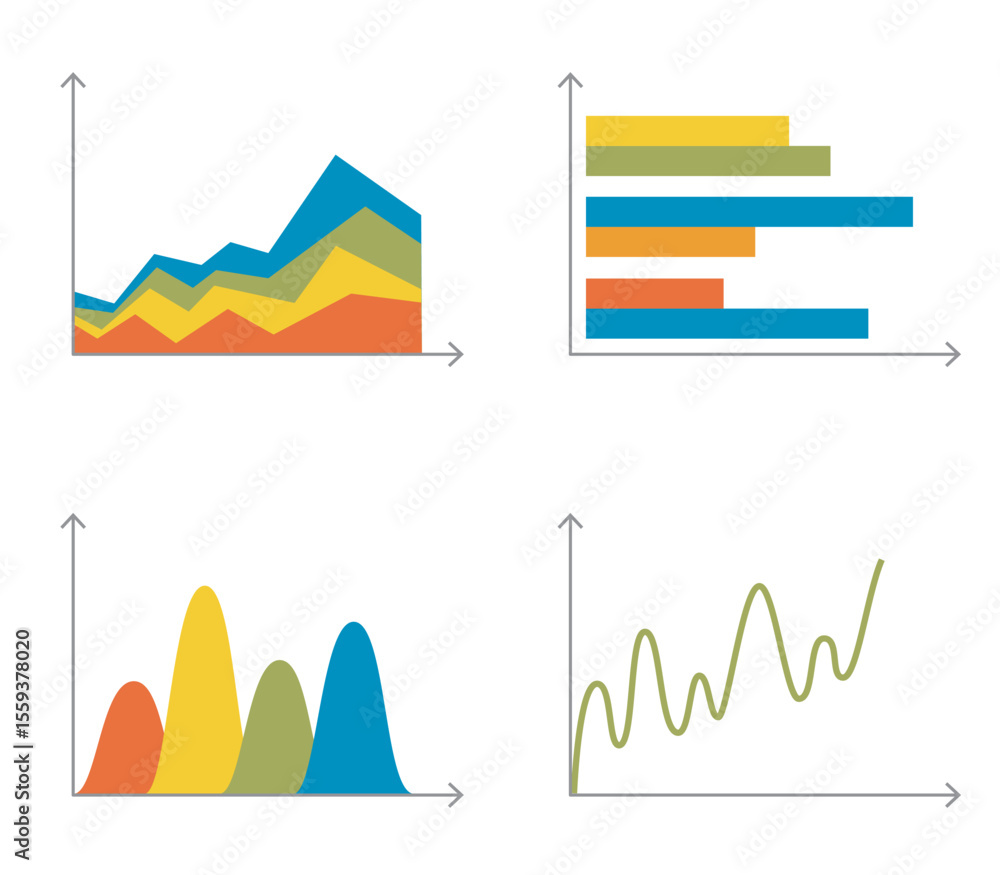 Poster infographic charts and graphs in colorful flat style.