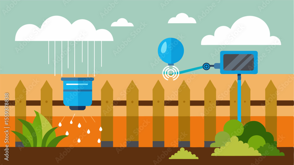 Poster a smart fence with a builtin irrigation system using water from rain or underground sources to keep 