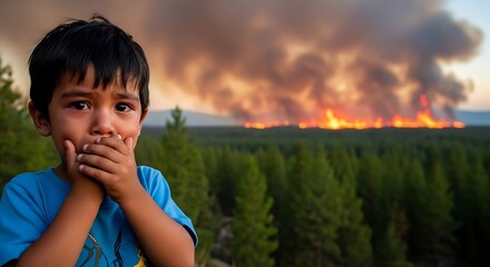 Child Witnessing Devastating Wildfire A Powerful Image