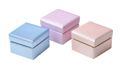 Pastel-colored gift boxes on a white isolated background.