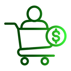 Online Buyer and Shopping Cart Icon (Outline Gradient style)