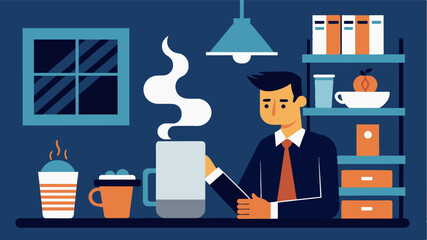 In a busy office the scent of coffee brewing triggers memories of late nights studying for exams providing a boost of motivation and focus.. Vector illustration