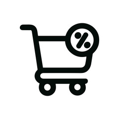 Outline Simple Shopping Cart with Percentage Sign Symbol Minimalist Icon