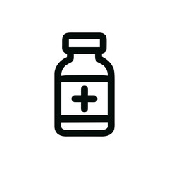 Simple Outline Medicine Bottle With Plus Sign Shape Line Icon Symbol