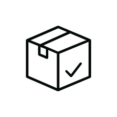 Outline Simple Style Package Box with Check Mark Icon Delivery