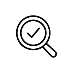 Line Style Magnifying Glass with Check Mark Symbol Icon Illustration