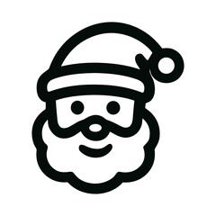 Minimalist Outlined Santa Claus Face with Hat and Beard Icon Illustration