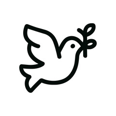 Minimalist Outline Dove with Olive Branch Simple Bird Icon Illustration