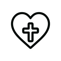 Minimalist Outline Cross Inside Heart Shape Illustration Symbol Icon