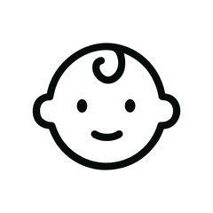Simple Outline Newborn Child Face with Curly Hair Icon Design