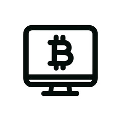 Simple Outline Bitcoin Symbol Displayed on Computer Screen Icon Design