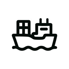 Simple Outline Cargo Ship with Container Silhouette Icon Illustration