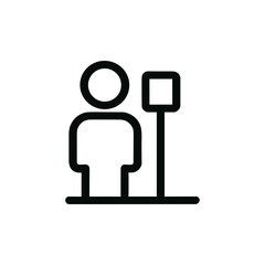 Simple Outline Person with Microphone Stand Minimalist Line Icon