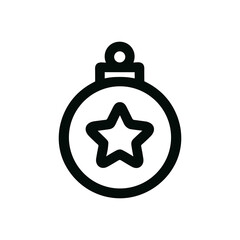 Simple Outline Christmas Ball Decoration with Star Shape Ornament Icon