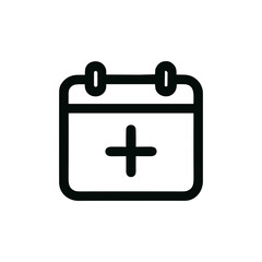 Minimalist Outline Calendar Add Icon with Rounded Corners and Black Line