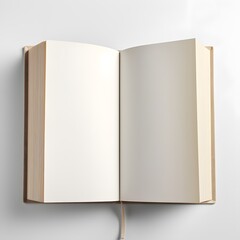 Naklejka premium A hardcover book that is open and slightly curved, with blank pages.